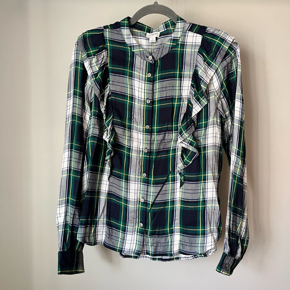 J. Crew Plaid Ruffle Button Down Shirt - Picture 2 of 8